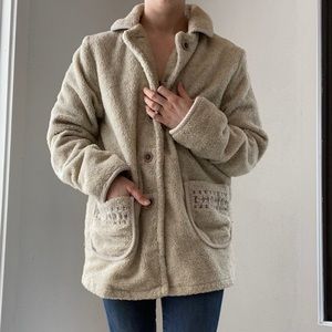 Cozy Sherpa Coat With Embroidery Detail